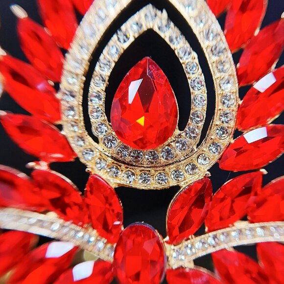 Quinceanera Crown, Red Rhinestone Crown, Large Size Crown, Gold Crystal Crown main image 6